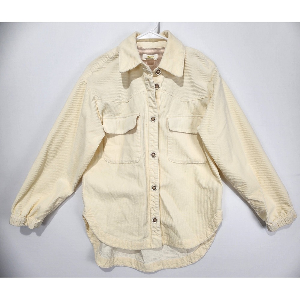 Maeve By Anthropologie Women's Butter Yellow Button-Up Corduroy Shirt Long...